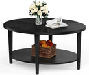 Solid Wood Oval Coffee Table for Living Room, 2 Tier Oval Rustic Coffee Table with Storage Shelf, Double Layer Center Table for Living Room, Easy Assembly by CozyNest Decor