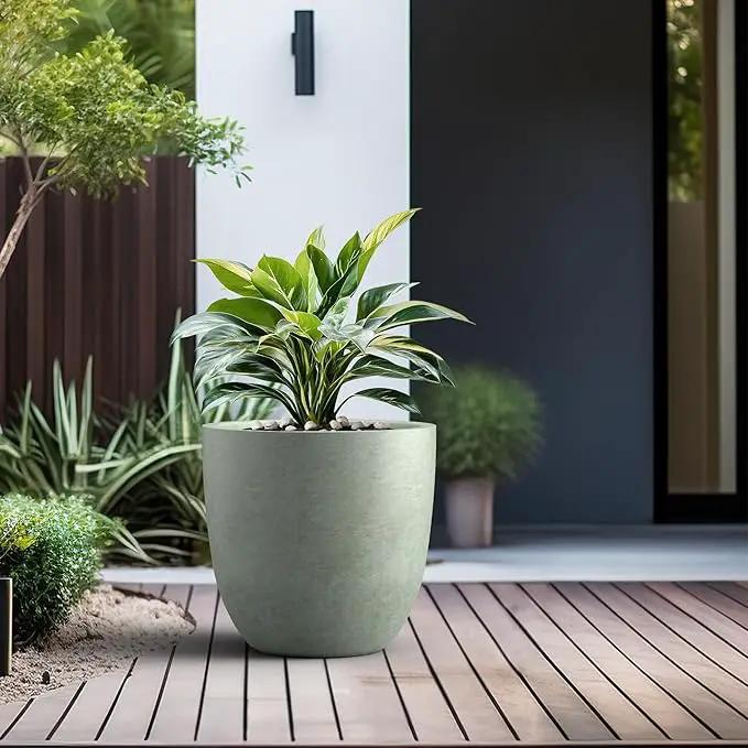 Kante 18 Inch Dia Round Concrete Planter, Indoor Outdoor Large Plant Pot with Drainage Hole and Rubber Plug for Home Patio Garden, Mint Green, photo 4 of 7