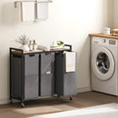 HOOBRO Laundry Sorter 3 Section, Laundry Hamper with Wheels, 3 × 11.5 Gal (43.4L), Rolling Laundry Basket, Pull-Out and Removable Oxford Fabric Laundry Bags, Rustic Brown and Grey BFG76XY01 by CozyNest Decor