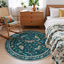 4ft Washable Round Rug - Bug Rugs for Living Room Non-Slip Low Pile Soft Ultra-Thin Machine Washable Circle Carpet for Bedroom, Entryway, Nursery, Kitchen, Home Office (4' Round Teal) by TinyTreasures Baby Boutique