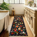 Floral 2x6 Area Rug Machine Washable Soft Print Boho Carpet Non Slip Doormat Low Pile Flower Area Rugs for Living Room Bedroom Nursery Kitchen Dining Room Indoor-Black by TinyTreasures Baby Boutique