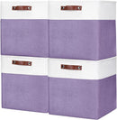 13x13 Cube Storage Bins, Collapsible Fabric Storage Box, 4 Pack Closet Baskets with Handles for Organizing, Shelf, Toys, Clothes, Home, Office, Nursery (Purple&White) by TinyTreasures Baby Boutique