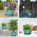 12 Inch Large Plant Pots for Indoor or Outdoor Plants, Wide Water Ripples Flower Pots with Drainage Holes & Saucer, Plastic Planters Set for Garden & Home Decor (Blue Green) by GreenHaven Gardens