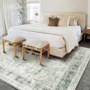 Washable Area Rug 9'x12' Retro Floral Green Boho Design Non-Shedding Easy Care Ideal for High Traffic Areas in Living Room Bedroom Office Coffee Table Kitchen Large Carpet by TinyTreasures Baby Boutique