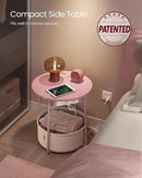 VASAGLE Side Table with Charging Station, Round End Table with Fabric Basket, Nightstand with Power Outlets, USB Ports, for Living Room, Bedroom, Modern, Jelly Pink and Cream White ULET228R01 by CozyNest Decor