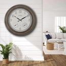 CLXEAST 24 Inch Self-Illuminated in/Outdoor Atomic Wall Clock with Temperature and Humidity, Oversized Large 24 Inch Wall Clocks for Living Room Decor, Brushed Grey Oak Wooden Finish by CozyNest Decor