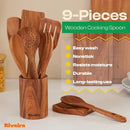 Riveira Walnut Wooden Spoons for Cooking Set of 9 – Natural Walnut Wooden Cooking Utensils, Wooden Spatula, Wooden Spoon - Premium Quality Wooden Utensil Set for Non-Toxic Cooking by CozyNest Decor