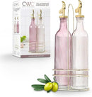 COOK WITH COLOR Glass Olive Oil Bottle Dispenser - 2 Pack- 17oz Oil and Vinegar Cruet - Olive Oil Carafe Decanter for Kitchen by CozyNest Decor