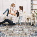 9x12 Area Rug Living Room Rugs, Stain Resistant Washable Rug, Vintage Large Non-Slip Backing, Low Pile Lightweight Print Rug for Bedroom Dinning Room Home Office (Taupe/Blue) by TinyTreasures Baby Boutique