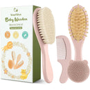 Yoofoss 4 Piece Baby Hair Brush and Comb Set，Wooden Baby Hair Brush with Natural Ultra Soft Goat Hair, Baby Comb Set for Boy, Girl - Pink by TinyTreasures Baby Boutique