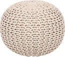 REDEARTH Round Pouf Ottoman - Cable Knitted Boho Poof - Home Décor Cord Pouffe Handmade Circular Footrest for Living Room - Bedroom - Kids Bedroom - 100% Cotton Pouf (18" x 18" x 14") - Ivory by CozyNest Decor