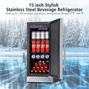 Tylza Beverage Refrigerator 15 Inch Wide, Mini Fridge Stainless Steel Under Counter Beverage Cooler, 130 Cans Beer Fridge with Built-in and Freestanding Beverage Fridge by CozyNest Decor