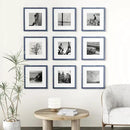 Vittanly 12x12 Picture Frames Set of 9, Shatter Resistant Plexiglass, Display 8x8 Pictures with Mat or 12x12 without Mat, Photo Frames for Wall Mount, Engineered Wood, Navy by CozyNest Decor
