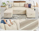 VanAcc Sleeper Sofa, 110 inch Oversize - 2 in 1 Pull Out Bed, Sectional Sleeper Sofa with Double Storage Chaise for Living Room, Beige Chenille Couch by CozyNest Decor