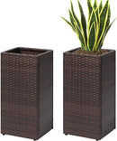 SUNNYPARK 2 Pack Tall Planters for Outdoor Plants Rattan Modern Tall Square Planter Box with Removable Liners Indoor Outdoor Porch Patio Flower Pot (12’’ x 12’’ x 24’’) by CozyNest Decor