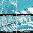 Pauwer Waterproof Outdoor Rug 9x12, Reversible Plastic Straw Patio Camping Rug, Indoor Outdoor RV Mat Carpet for Deck, Camper, Porch, Balcony, Backyard, Picnic, Leaf Teal by GreenHaven Gardens