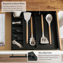 Adjustable Kitchen Drawer Organizer for Utensils and Junk, Food-Safe Contract Grade with 100% Sustainable Wood, Expandable from 10.5 to 19 Inches Wide - Black Bamboo by CozyNest Decor