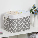 Bidtakay Large Fabric Storage Basket Set of 2 Collapsible Rectangle Basket for Shelves 16" X 11.8" X 11.8" Decorative Organizer Bins for Clothes Toys(White&Quatrefoil Grey) by TinyTreasures Baby Boutique