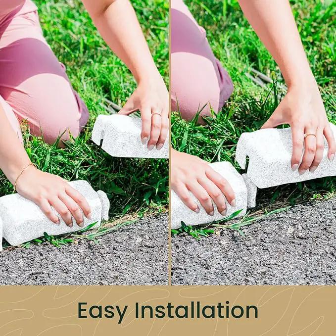 Beuta Landscape Edging | Garden Edging Border | No Dig Faux Stone Bricks & Spikes for Lawn Edging, Flower beds, Pathways & Yards – 4 Packs | Each Pack Has 6 Bricks 48" Lx 4" W x 2.25" H|Limewash, photo 3 of 8