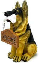 Nature's Mark German Sheperd Dog Puppy Statue with Reversible Welcome Sign and Go Away Sign Resin Garden Decor 12" H by GreenHaven Gardens