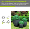 Kante 18",14",10" Dia Concrete Round Planters (Set of 3), Outdoor Indoor Large Planter Pots with Drainage Hole and Rubber Plug for Home Patio Garden, Charcoal by GreenHaven Gardens
