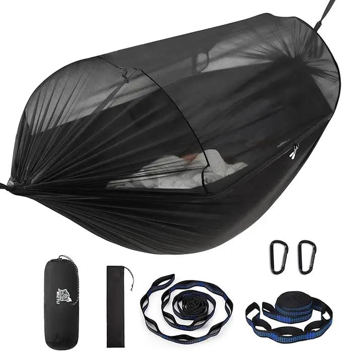 Miztli Camping Hammock -Portable Hammock w/Spacious Net & Tree Straps w/Adjustable Loops, Double and Single Hammock for Outdoor, Indoor, Hiking and Travel
