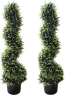 39 inchBoxwood Artificial Cedar Spiral Topiary Trees – Decorative Fake Greenery in Planter Pots for Front Porch, Outdoor Walkway, Entryway Decorating, Set of 2 by GreenHaven Gardens