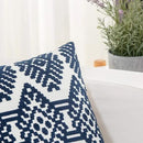 HWY 50 Navy Blue Decorative Throw Pillow Covers 18x18 Inch, Pack of 2 Embroidered Cotton Farmhouse Cushion Cover Pillow Case for Sofa Couch Living Room Bed Bedroon, Diamond Geometric Design by CozyNest Decor