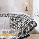 CASAAGUSTO Boho Throw Blanket - Black and White Decorative Blankets with Tassel, Printed Flannel Bohemian Blanket for Chair, Bed, Sofa, Couch(60 * 80, Black and White) by CozyNest Decor