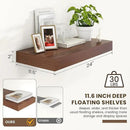 Deep Floating Shelves for Wall | 24 Inch Wide x 12 Inch Deep Floating Shelves | 24W x 12D Rustic Walnut Wide Wall Shelves | Bookshelf Laundry Shelf TV Shelf by CozyNest Decor