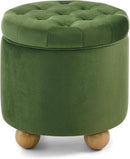 Furniliving Upholstered Button Tufted Round Ottoman, Velvet Storage Ottomans Round, Removable Lid Convenient Footstools, Bedroom Ottoman with Storage for Vanity, Living Room, Green by CozyNest Decor