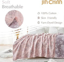 jinchan Boho 100% Cotton Muslin Queen Size 80x90 Inches Blanket Lightweight 4-Layer Quilted Soft Pink Multi Floral Throw Blanket Reversible Comfy Flower Rustic All Seasons Couch Bedroom Decor by CozyNest Decor