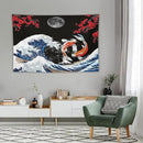 Houselerax Japanese Koi Fish Tapestry, Yin Yang Big Wave Red Cherry Blossom Tapestries Wall Hanging for Bedroom Living Room Office Decor 60"x40" by CozyNest Decor