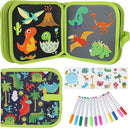 Erasable Doodle Set for Kids - Reusable Magic Drawing Book with 12 Watercolor Pens 14 Page Drawing, Road Trip Car Game Writing Painting Set for Boys and Girls (Green) by TinyTreasures Baby Boutique