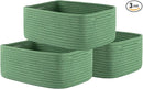 Small Woven Basket, 13.5 x 9.5 x 5 Inches, Storage Basket for Organizing, Cute Small Rope Shelf Closet Cube Storage Bins Baskets for Shelves, Dog Toy Gift Baskets Empty, 3 Pack, Green by TinyTreasures Baby Boutique