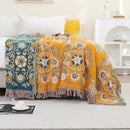Boho Throw Blanket for Bed,100% Cotton Ultra Soft Lightweight Muslin 4-Layer Breathable Woven Throws 80''x 90'' Blanket Yellow Floral Printed Farmhouse Decor Bed Blankets by CozyNest Decor