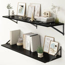 12 Inch Deep Floating Shelves, Black Floating Shelves 48W x 12D, Deep Wall Shelves Bracket Set of 2, Large Display Hanging Floating Shelf for Bathroom, Living Room, Wide Storage Wooden Wall Shelf by CozyNest Decor