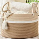KAKAMAY Large Blanket Basket (20"x13"),Woven Baskets for storage Baby Laundry Hamper, Cotton Rope Blanket Basket for Living Room, Laundry, Nursery, Pillows, Baby Toy chest (White and Brown) by GreenHaven Gardens
