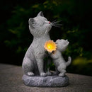 Solar Cat Garden Statue Outdoor Decor - Mother & Kitten Figurines with Flower LED Light, Outside Yard Art Patio Balcony Lawn Ornament, Unique Gifts for Cat Lover by CozyNest Decor