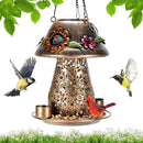 Mushroom Solar Bird Feeders for Outdoors Hanging Metal Wild Bird Feeder Garden Lantern with S Hook for Garden Decoration Brown by CozyNest Decor