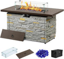 43¡± Propane Fire Pit Table Outdoor Rectangular Stone Firepit Table 50,000 Btu Propane Fire Tables for Outside Patio with Glass Wind Guard, Lid, Fire Glass Beads,Brown Rock Look by GreenHaven Gardens