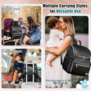 Weitars Diaper Bag Backpack Leather Baby Diaper Bag with Changing Pad Travel Diaper Backpack,Baby Bag for Mom,Stroller Straps,5 Insulated Pockets (Black Leather) by TinyTreasures Baby Boutique