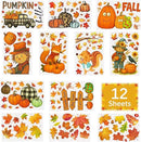DC-BEAUTIFUL 153 Pcs Fall Window Clings, 12 Sheets Double Sided Autumn Pumpkin Scarecrow Maple Leaf Glass Stickers, Reusable Static Thanksgiving Window Decals Party Decors for Home Office School Shop by CozyNest Decor