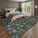 Floral 8x10 Area Rugs for Living Room, Washable Large Bedroom Rug, Soft Non Slip Carpet, Stain Resistant Low Pile Carpets for Indoor Under Table Dining Home Office Nursery, Dark Green by TinyTreasures Baby Boutique