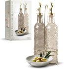 COOK WITH COLOR Glass Olive Oil Bottle Dispenser - 2 Pack- 17oz Oil and Vinegar Cruet - Olive Oil Carafe Decanter for Kitchen by CozyNest Decor
