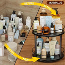 Lazy Susan Organizer 2 Tier - 9.2" Turntable Spice Rack for Table Top, Wooden Rotating Lazy Susan for Cabinet Pantry Kitchen Countertop Dining Table Cupboard Bathroom Vanity Storage(Black) by CozyNest Decor