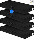 Under Bed Storage Containers, Low Profile Underbed Zipper Storage Bin 4.5 Inches Tall, Shallow Under Bed Storage with Sturdy Side & Bottom Support, Linen Storage with Lid for Sofa and Dorm, 4Pcs Black by CozyNest Decor