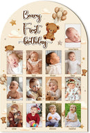 R HORSE My First Year Photo Display Wood Board - 3D Brown Bear Baby's First Year Picture Frame, 12 Months Beary Milestone Board Neutral Baby Keepsake Gift 1st Birthday Nursery Decor for Boy Girl by TinyTreasures Baby Boutique