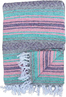 Del Mex Classic Mexican Blanket, Large Authentic Woven Falsa Throw (70"x50"), Artisan Southwest Décor for Beach, Yoga, Outdoors (Mint/Pink/Gray) by CozyNest Decor
