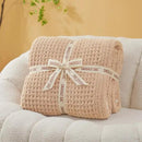 Snuggle Sac Waffle Throw Blanket for Couch Bed Sofa 50x60 inches, Reversible Beige Blanket Microfiber Fluffy Fuzzy Cozy Knit Soft Throws for Women Mothers Birthday Gifts by CozyNest Decor